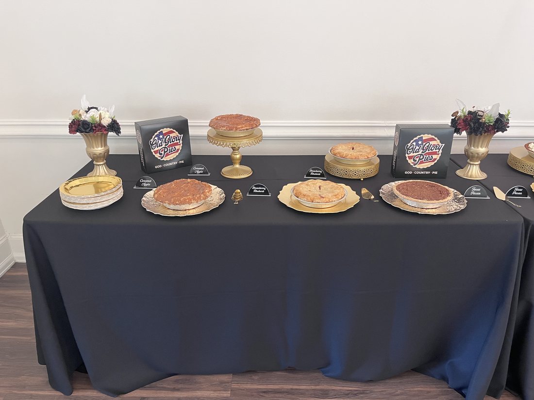 Wedding dessert table with pies